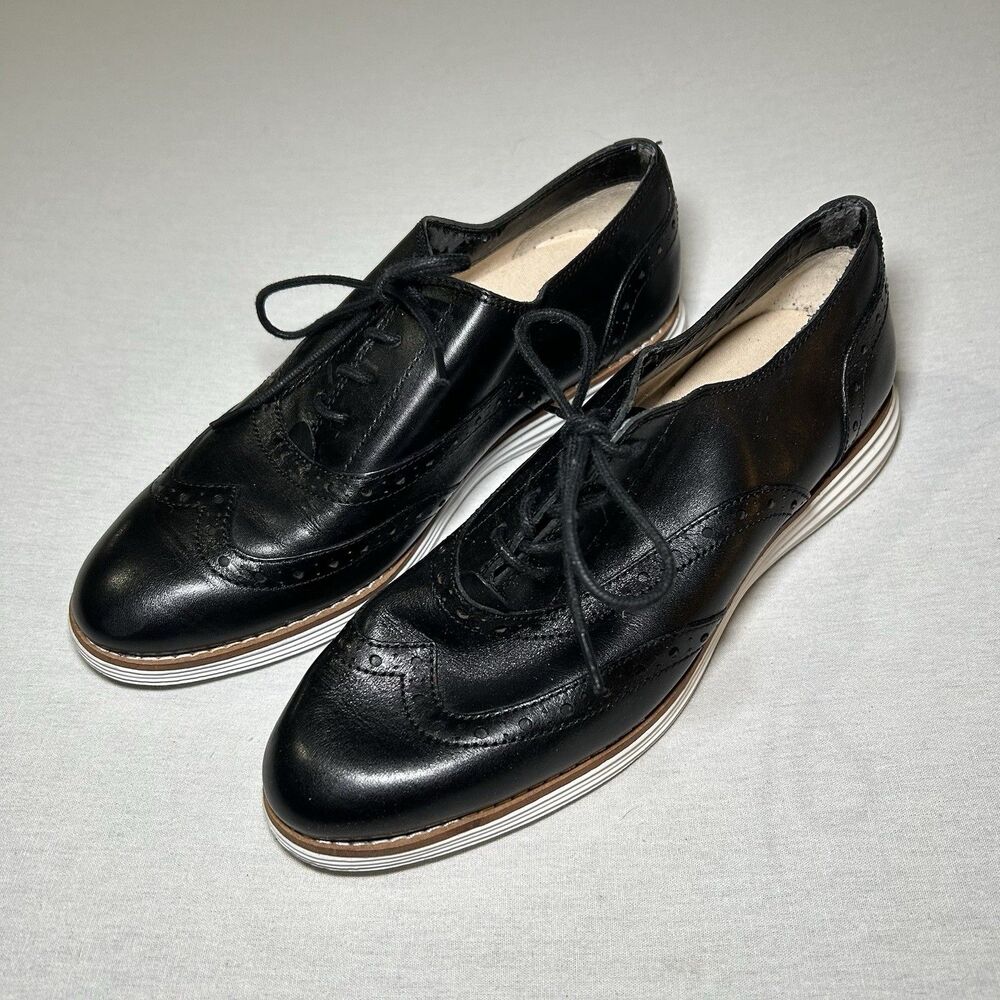 Cole Haan Original Grand Wingtip Oxfords, 7.5, black leather, classic